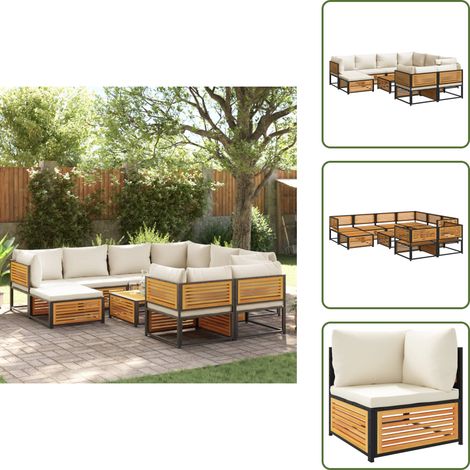 Cuscino sfoderabile - vidaXL Set Divani da Giardino 10pz con Cuscini Legno Massello Acacia - Tavolo da giardino