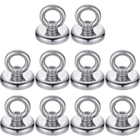 Heavy-duty neodymium magnetic hooks, 18 kg (40 lb) capacity, with countersunk eyelets, suitable for home, kitchen, workplace, office and garage - Pack of 10 (1/4)