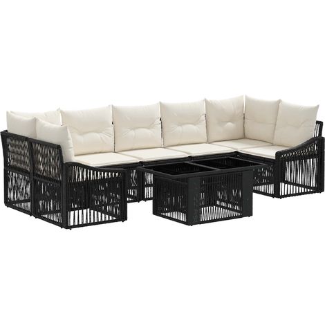Ensemble de canapé de jardin 8 pc Noir et blanc crème polyrotin vidaXL (1/5)
