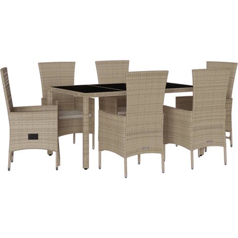 Maison Exclusive - 7-tlg. Garten-Essgruppe mit Kissen Beige Poly