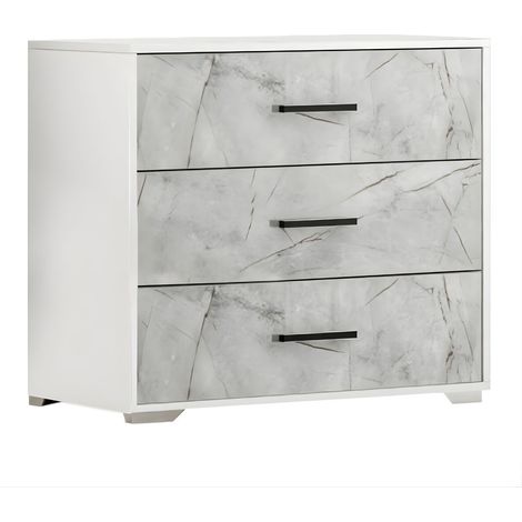 Commode 3 tiroirs laqué blanc et imitation marbre - GENESIS (1/3)