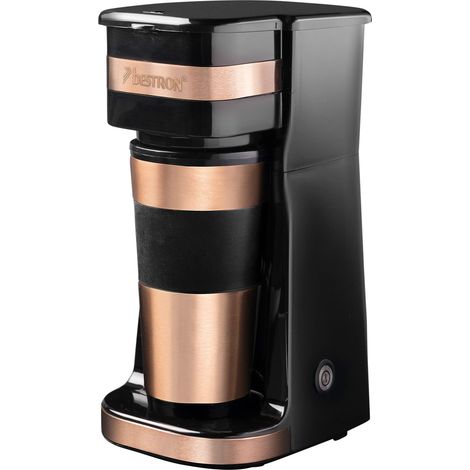 Cafetière avec tasse isotherme pour café filtre moulu, Machine à café 2 pour grandes tasses, idéal pour le camping, préparation rapide, 750 W, Couleur: Cuivre (1/5)