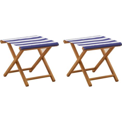 Deck Chair 2 pcs Solid Eucalyptus Wood Blue and White vidaXL (1/5)