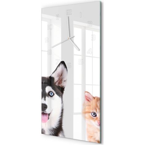 Horloge Murale Rectangulaire Verticale Design Moderne Déco Intérieure Chien et chat 30x60 cm (1/5)