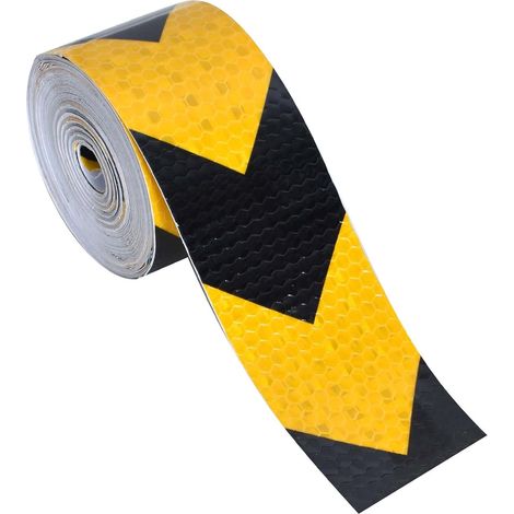 Ruban de signalisation réfléchissant haute visibilité - Bandes auto-adhésives de sécurité pour protection diurne et nocturne (Noir/Jaune, 10m x 5cm) (1/5)