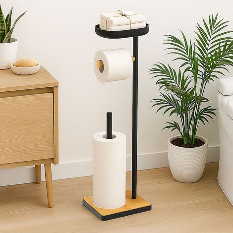 Toilet Paper Holder with Shelf - Bamboo, Freestanding (1/5)