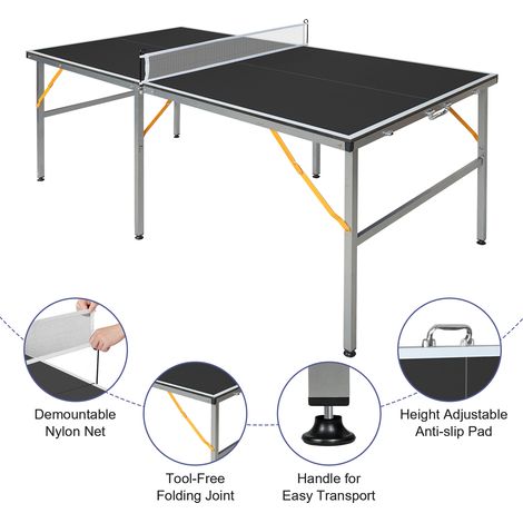 Table de ping-pong pliante portable professionnelle de taille moyenne (182 x 91 cm / 6 x 3 pi), ensemble de jeu de tennis de table avec filet, 2 raquettes et 4 balles pour adultes et adolescents - Mon (1/4)
