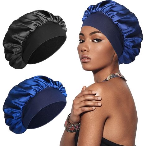 Schlafhaube aus Seide, weicher und bequemer Satin, Schwarz, Marineblau (1/5)