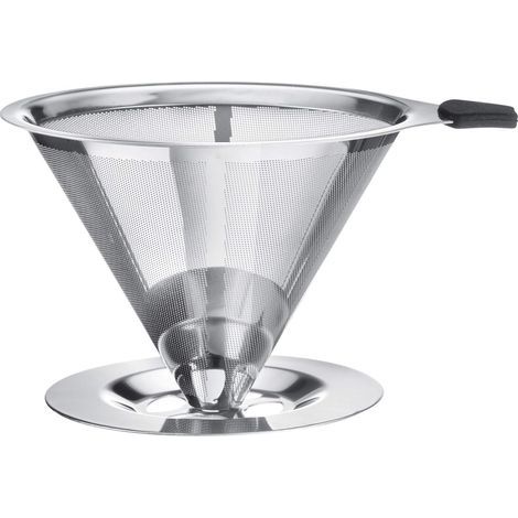 Permanent coffee filter, 18/8 stainless steel, fine mesh, silicone holder, for home and camping (1/5)