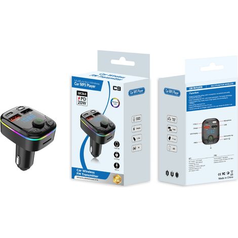 C-series car charger, FM frequency digital display, Bluetooth player, car cigarette lighter, PD fast charger wholesale - Black