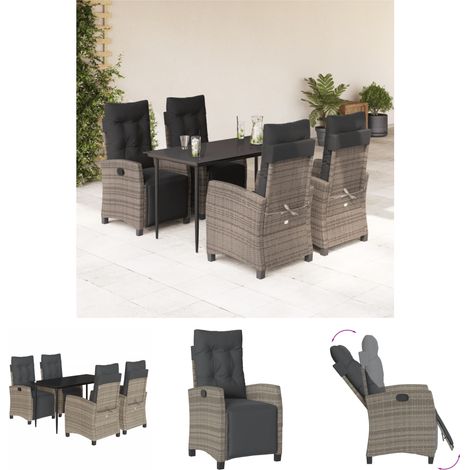 The Living Store 5-tlg. Garten-Essgruppe mit Kissen Grau Poly Rattan - Gartenmöbel-Sets