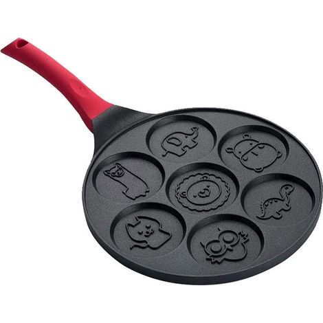 Poêle à crêpes 26 cm avec 7 moules à œufs, plaque antiadhésive pour pancakes, gaufres et œufs (1/5)