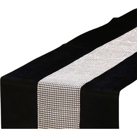 Chemin de table noir 180 cm, chemin de table à paillettes argentées à motifs de diamants pour table de cuisine, table basse, commode, décoration de cave à vin (32 x 180 cm, noir) (1/5)