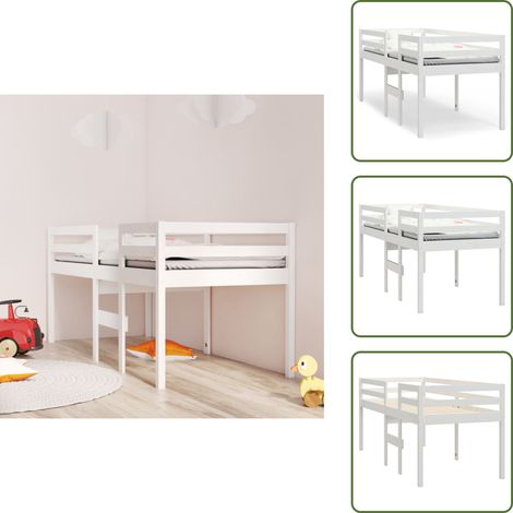 Hochbett Weiß 90x200 cm Massivholz Kiefer - Kinderbett - Hochbett - Jugendzimmer - Weißes Möbelstück - Kiefernholz