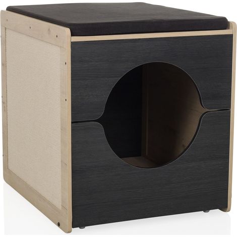 Katzenbox / Katzenhöhle KITTY PAWBOX 2 60x50x55 cm mit Kratzbrett schwarz/eiche hjh LIVING