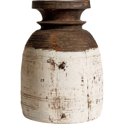 Vase ethnique en bois patiné lot de 4 - brun patiné et bleu blanchi (1/5)