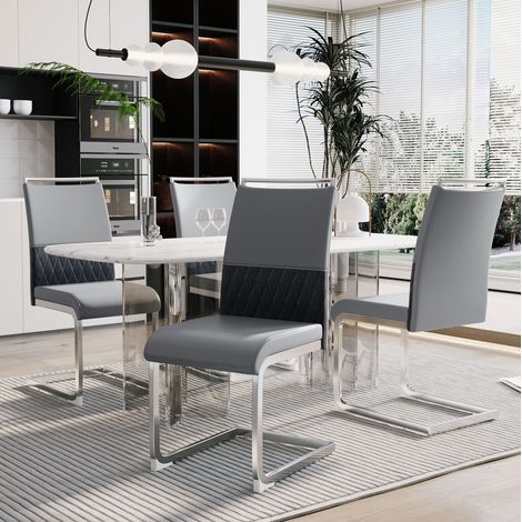 Silla comedor ergonómica gris con respaldo PU metal OKMYHOME (1/5)