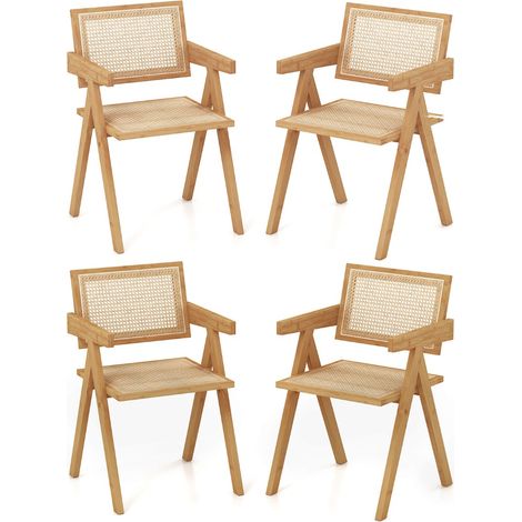 Set da 4 sedie da pranzo in bambù e rattan sintetico, Sedia da cucina 50 x 52 x 81 cm Naturale (1/5)