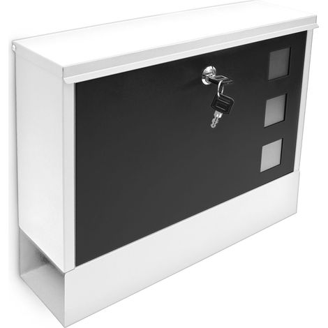 Buzón de pared moderno con compartimento para periódicos 30 x 36 x 10 cm de metal negro 130005700 (1/4)