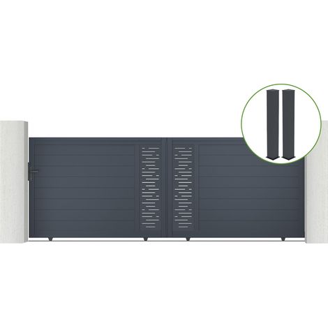 Puerta corredera 4m ARLBERG H.140cm aluminio gris + 2 postes 20x20cm H.166cm (1/5)