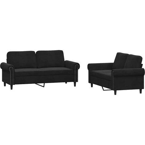 vidaXL Juego de sofás con cojines 2 piezas terciopelo negro (1/2)