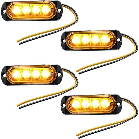 4 Pcs Lampe 12/24V 4 LED Éclairage Constant Universel Gyrophare Feu Danger Voyant Alarme Urgence à Fixer pour Panne Grille Voiture Utilitaire Tracteur Camion 4x4 Remorque (1/5)