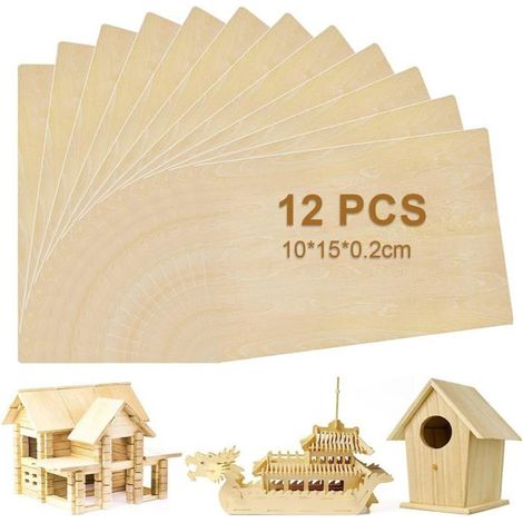 12 Pièces Contreplaqué 2Mm,Feuilles De Bois De Tilleul,Découpe Laser,Planche Pour Pyrogravure,Projet De Bricolage,Pour Gravu[CA103] (1/5)