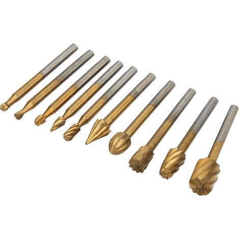 10 Stück titanbeschichtete HSS-Rotationsfräser für Holzbearbeitung, Gravieren, elektrische Schleifmaschinen, Zubehör (1/5)