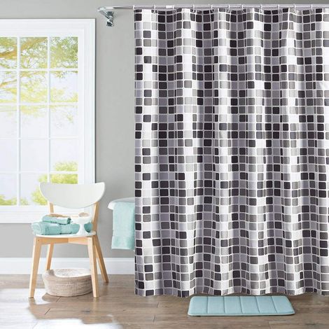 Filiyano-Rideau de douche anti-moisissure, hydrofuge, en polyester lavé et antibactérien, avec 12 anneaux (Mosaïque, 240 (1/4)
