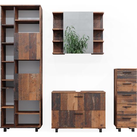 Set di mobili da bagno Ilias, Rovere rustico, 4 parti, con armadio alto, Vicco (1/5)