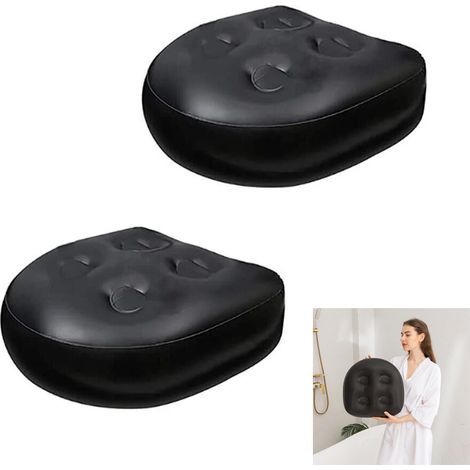 Longziming – Lot de 2 sièges de bain spa jacuzzi noir – Coussin étanche gonflable – Ventouses antidérapantes – Confort optimal pour baignoire (1/5)