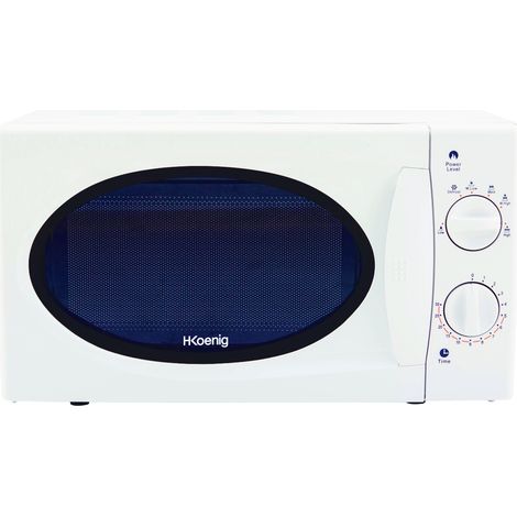 HKoenig VIO6 Microondas sin Grill, 20 litros, 700 W, Temporizador hasta 30 min, 5 Niveles de Potencia de Calentado, Descongelador, Plato Giratorio 24,5 Cm, Acero Laminado, 45.3 x 33 x 25.5 cm, Blanco (1/4)