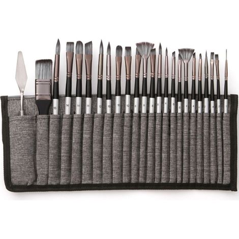 24 Pinceaux de Peinture à l'Huile Gris, Styles Variés Tailles Différentes, Set Ergonomique avec Sac pour Maison et École (1/5)