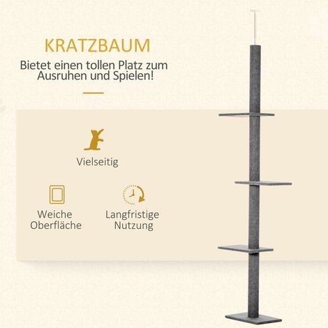 Arbre à chat plafond ajustable 228-260 cm, gris, avec plateformes, arbre à chat multi-niveaux pour petits et grands chats (1/4)