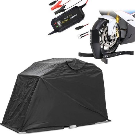Set Garage flexibles Motorrad XL + Radkeil + Ladegerät für Batterien