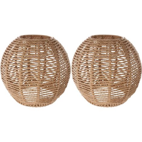 2 pièces Abat-jour en rotin tissé rétro, panier suspendu pour plafond, abat-jour vintage pour lustre, pour salle à manger, salon, 15 x 15 cm (1/5)