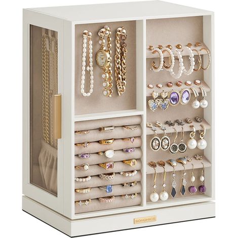 Portagioie girevole a 360° con 5 cassetti finestre laterali in vetro ampio spazio per accessori design aperto 120004348