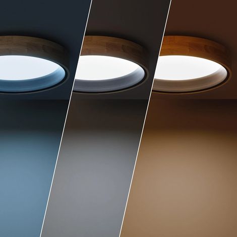LED-Deckenleuchte 20W Rund Holz und Aluminium Ø470 mm CCT Wählbar Dari Schwarz