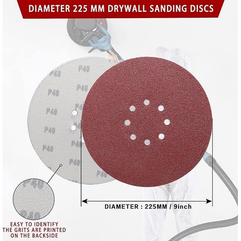 30 Pièces Disque Poncage 225 mm Grain 40, Disques Abrasifs 9 In 8 trous Ronds Papier for Ponceuse Girafe (1/5)