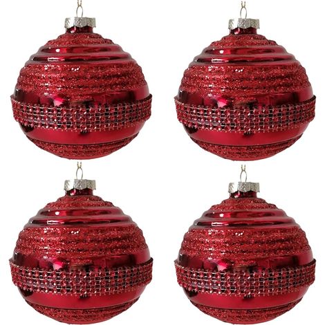 Palline in vetro soffiato rosso decorazioni per albero di natale addobbi sfera cm10 natalizia set da 4 (1/5)