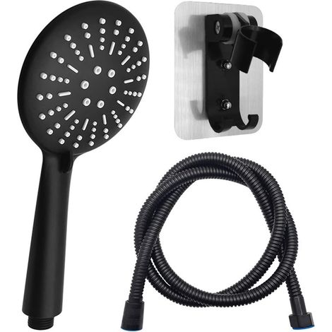 Pommeau de douche noir, douchette avec flexible de 1,5 m et support de pommeau de douche à 3 jets, pommeau de douche économique en eau, pommeau de douche multifonctionnel - RAPANDA