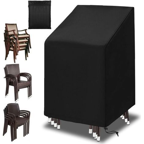 Housses pour Mobilier de Jardin 210D, Housse de Protection Imperméable Tissu Oxford Housse Chaise Extérieur de Balcon, Coupe-Vent, Anti-UV Housse Fauteuil Jardin, 65x65x80/120 cm Noir (1/5)