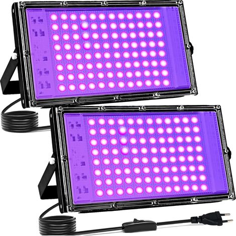 Luce nera a LED da 100 W, confezione da 2 proiettori LED UV per esterni, luce nera ultravioletta da 395-400 nm, lampada LED ultravioletta impermeabile IP65 per feste luminose, body painting, bar, acqu (1/5)