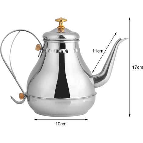 Bouilloire à filtre en acier inoxydable 1,2 L avec bec verseur et couvercle en col de cygne, idéale pour une utilisation intérieure. (1/5)