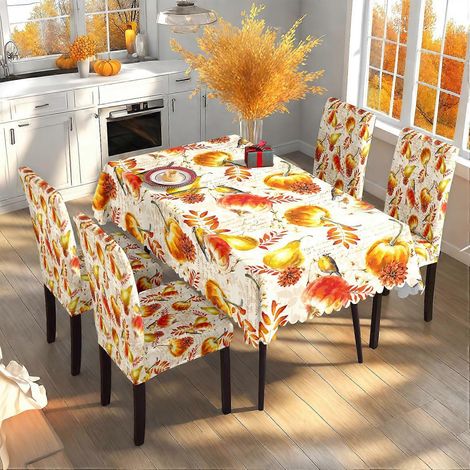 Ensemble nappe et housse de chaise en tissu à motif automnal et décoratif pour les fêtes de Thanksgiving et d'automne (140 x 210 cm) - TC-318 (1/4)