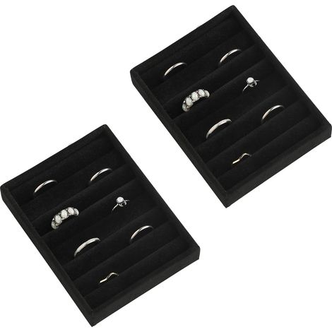 Ensemble de petits plateaux à bijoux, boîte à anneaux en velours, plateaux à bijoux empilables, mini plateau à bijoux avec tiroirs, dimensions : 12,5 x 9,5 x 2,3 cm (1/5)