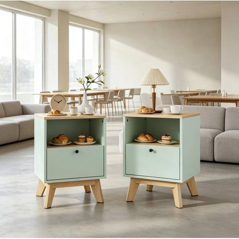 Set di 2 comodini 40x40x55 cm in MDF verde chiaro con vano contenitore – MEUBLIV (1/5)