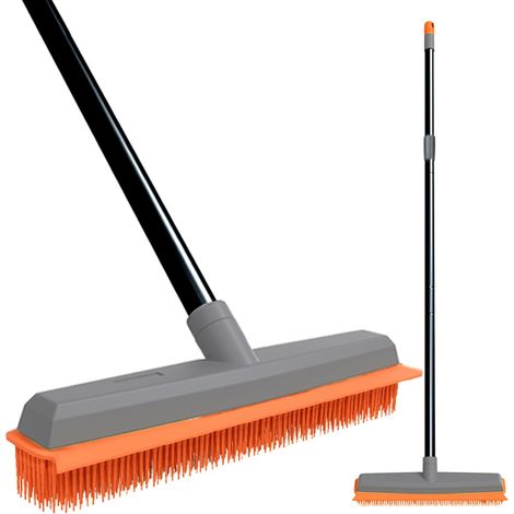 Balai en Caoutchouc Râteau pour Moquette, Éliminateur de Poils d'animaux avec Raclette, Balai Poussoir pour Moquette, Parquet, Carrelage, Nettoyage des Fenêtres, Orange (1/5)