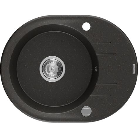 Mexen Kevin évier en granit à 1 cuve avec égouttoir 586 x 458 mm, Noir/Or métallique, siphon Chrome - 6517581005-75 (1/5)