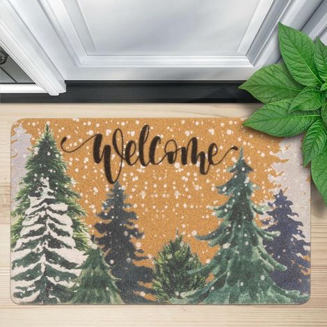 Paillasson avec motif de Noël pour l'hiver, extérieur, fleur de neige, pin, fibre de coco artificielle, décoration de vacances（40x70CM） (1/5)